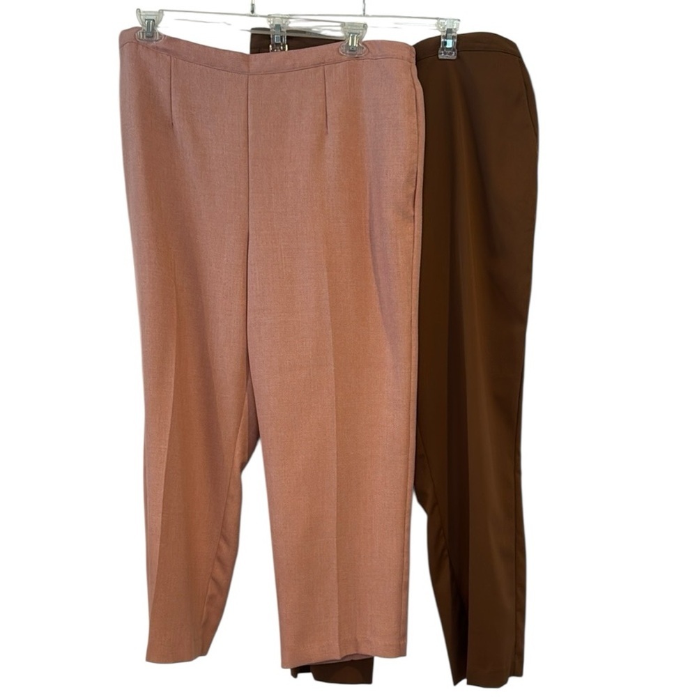 Alfred Dunner 2 pair Classic pull on pants trousers slacks Pink and Brown 18 18W